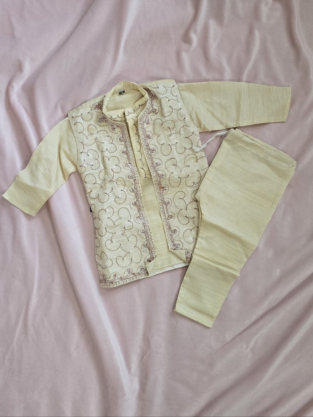 New Boys Embroidered Cream Indian Outfit